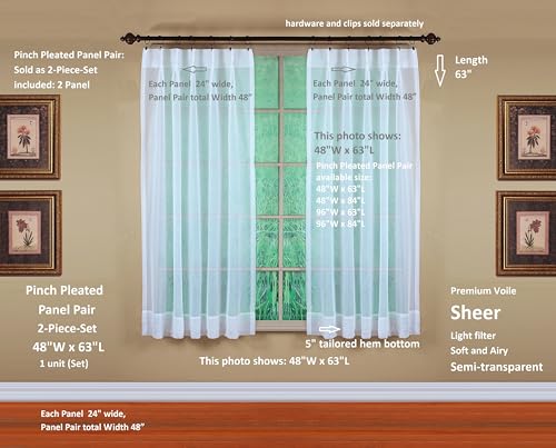 Image of Today's Curtain, Emelia Pinch Pleat Pair 96 inch W x 63 inch L White, 2-Piece-Set