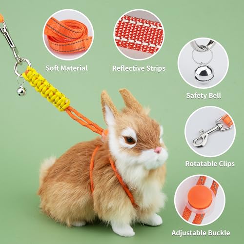 Image of Figure 8 Ferret Harness and Leash Set, Blue+Orange, 2 Pack | with Location Bell and Reflective Strap, Adjustable Rope Vests for Ferrets, Rabbits, Guinea Pig and Small Animal Harness