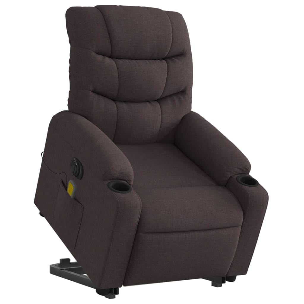 Sillón elevador eléctrico reclinable con 6 puntos de vibración, tejido marrón oscuro, función de elevación e inclinación de 135 grados, estructura estable, cómoda