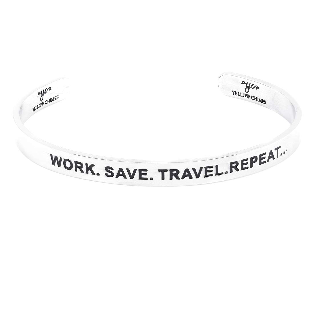 Kada Bracelet for Unisex Work Save Travel Repeat Inspirational Gifts Message Engraved Mirror Polish Stainless Steel Unisex Karma Band Kada Bracelet for Men and Women