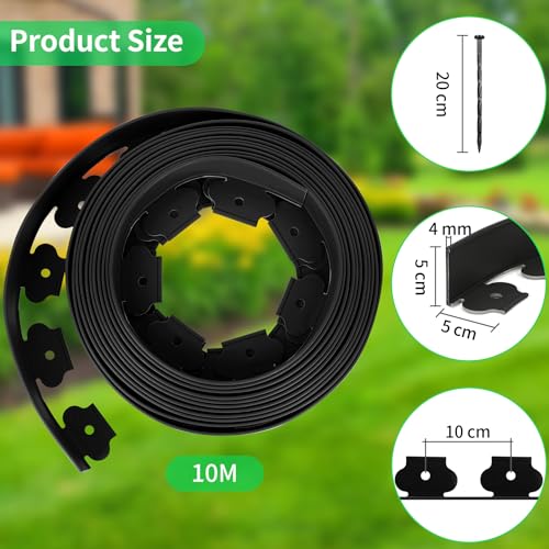 Forever Speed Flexible Rasenkante aus Kunststoff 20m x 5cm(LxH) [120 Erdanker + 2 Paar Handschuhe] Beetbegrenzung Beeteinfassung Beetumrandung - Schwarz
