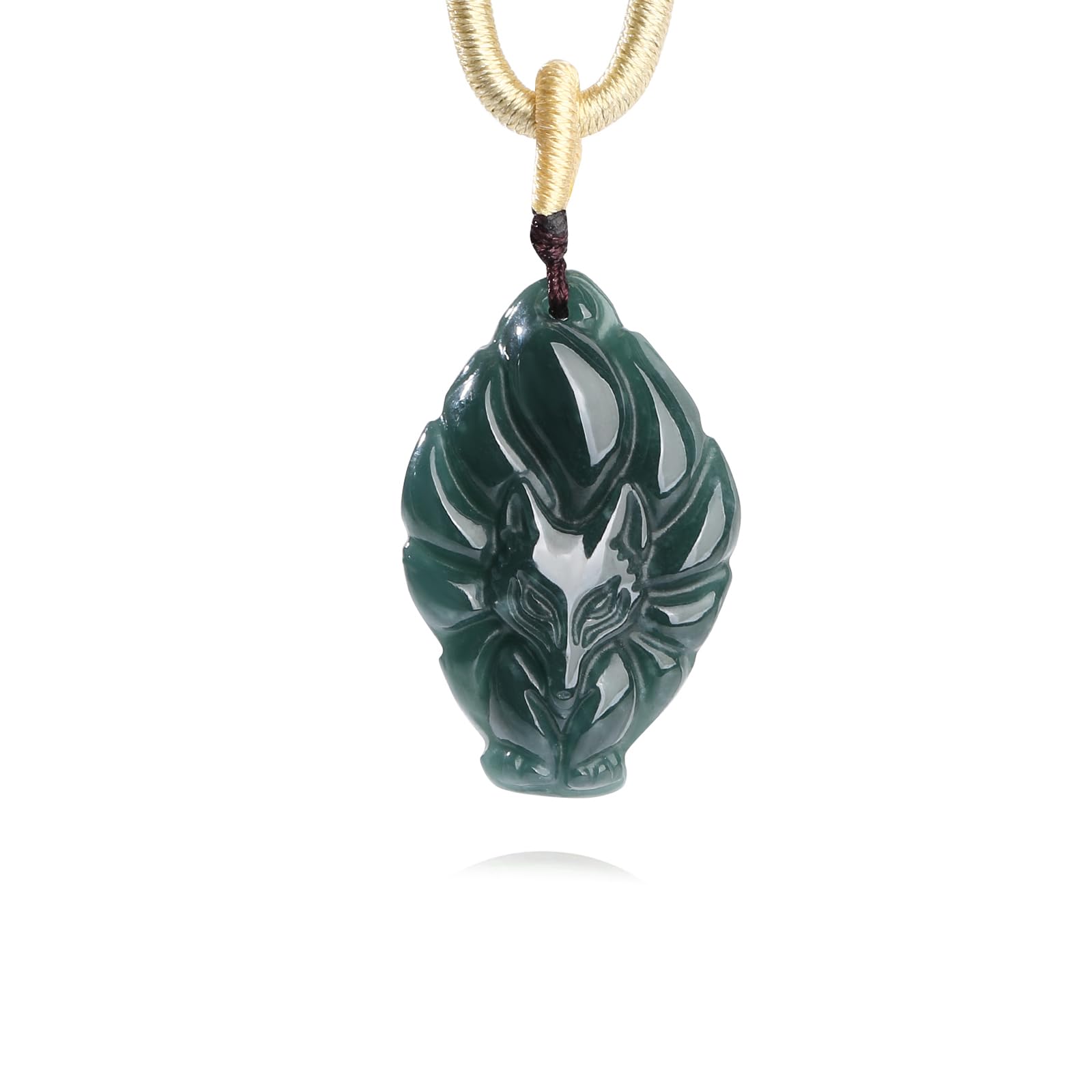 QVFVJA Real Green Jade Nine Tailed Fox Queen Pendant For Women Men Natural Healing Stone Lucky Jewelry Genuine Jadeite Amulet Protection with