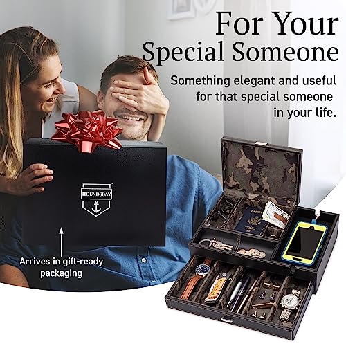 HOUNDSBAY Admiral Dresser Valet Box, Camo Gifts for Men, Mens Jewelry Box Organizer, Watch Box Organizer for Men