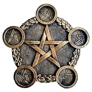 19cm Vintage Pentagramm-Kerzenhalter aus Messing, Okkulte Ritual-Magie | Kerzenständer