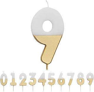 Talking Tables White and Gold Number 9 Candle for Cakes | Premium Quality Cake Topper Decoration | for Kids, Adults, 9th, ...