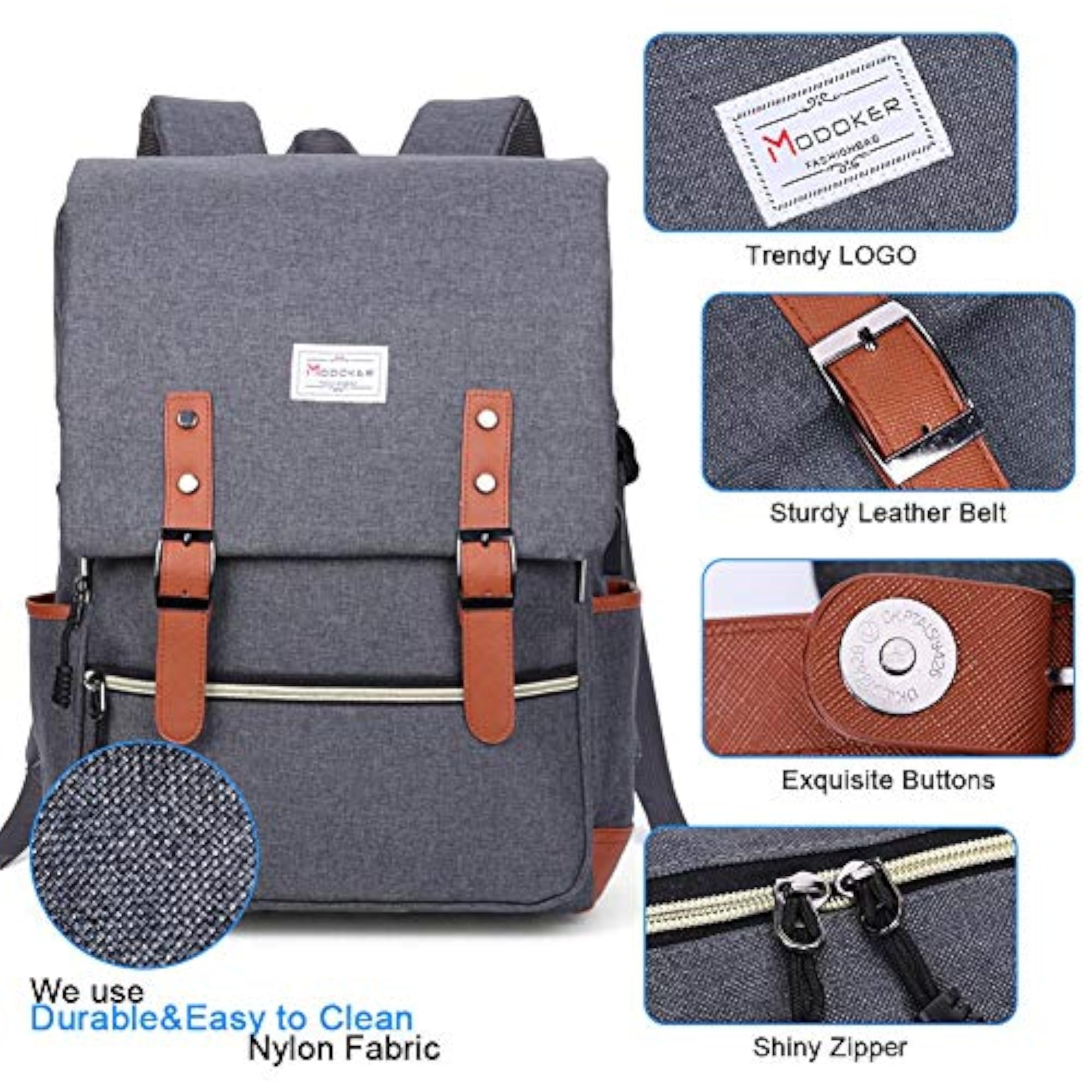 Vintage Laptop Backpack with USB Charging Port, Fits 15-inch Notebook