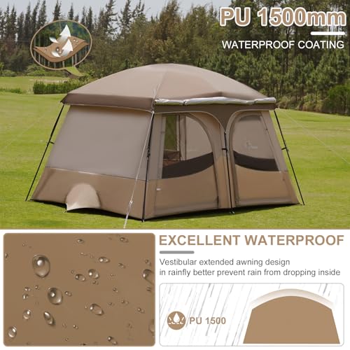 Image of Vidalido Tents，6-8 Person Camping Tent with Extended Vestibule，2 Room Weather Resistant Family Tents，Easy Install Waterproof Outdoor Tent for Backpacking and Camping Hiking
