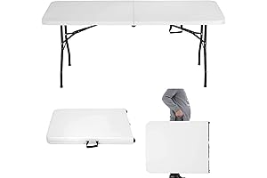 HKLGorg 6 Ft Heavy Duty Plastic Folding Table; Small, Compact & Durable...