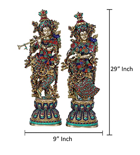 Image of AONA Brass Pair of Radha Krishna Big Size Murti (Stone Blue, 29 x 9 x 6 Inches), Love