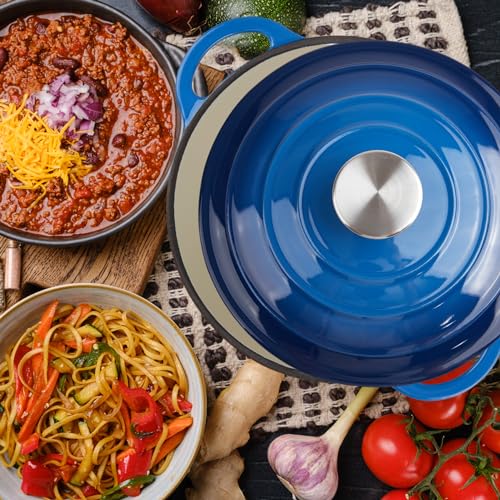 Image of 3 Quart Dutch Oven Enameled Cast Iron with Lid - Big Dual Handles - Oven Safe up to 500F - Classic Round Pot for Versatile Cooking Blue