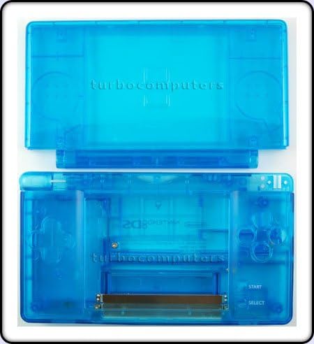 Clear Blue Transparent - Nintendo DS Lite Complete Full Housing Shell Case Replacement Repair w/ Hinge Set