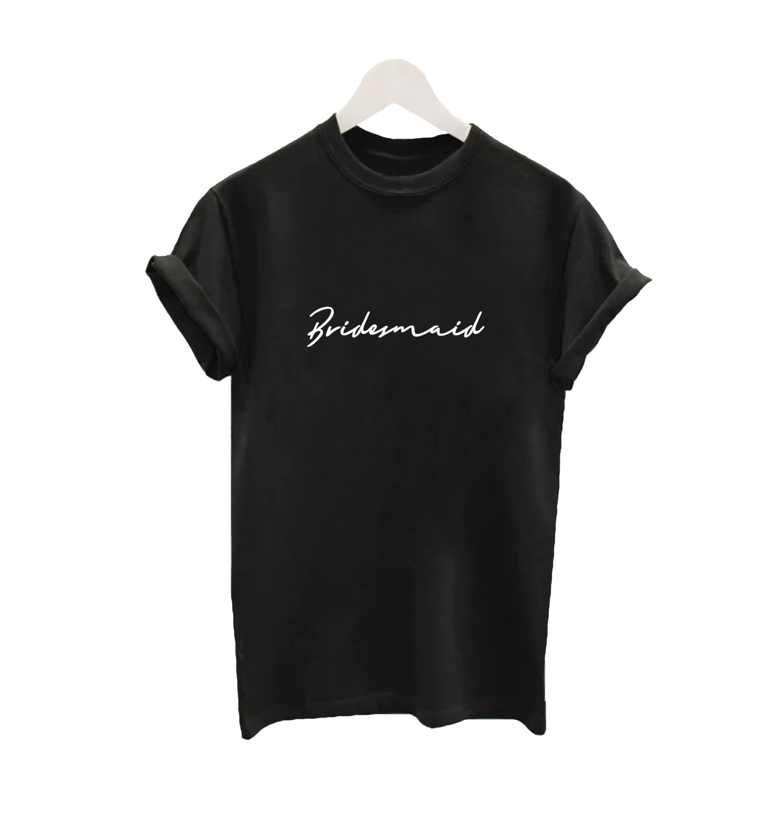 GenericBridesmaid Tshirt Ladies Tee Wedding slogan Black White top Hen party Best Friend gift Size S-XXL plus size (M, Black)