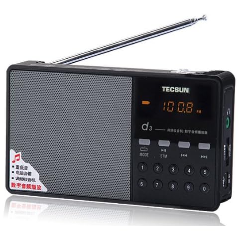 Tecsun D3 Rechargeable FM Radio with ETM, MP3 Player with Built-in Micro SD Card Slot & Portable Hi-Fi Speaker with DSP Bass for Desktop & Laptop Computers, Color Black Cover