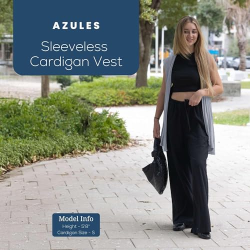 Image of Azules Sleeveless Long Cardigan for Women with Pockets - Lightweight Open Front, Flowy Dressy Layer for Work or Casual Wear