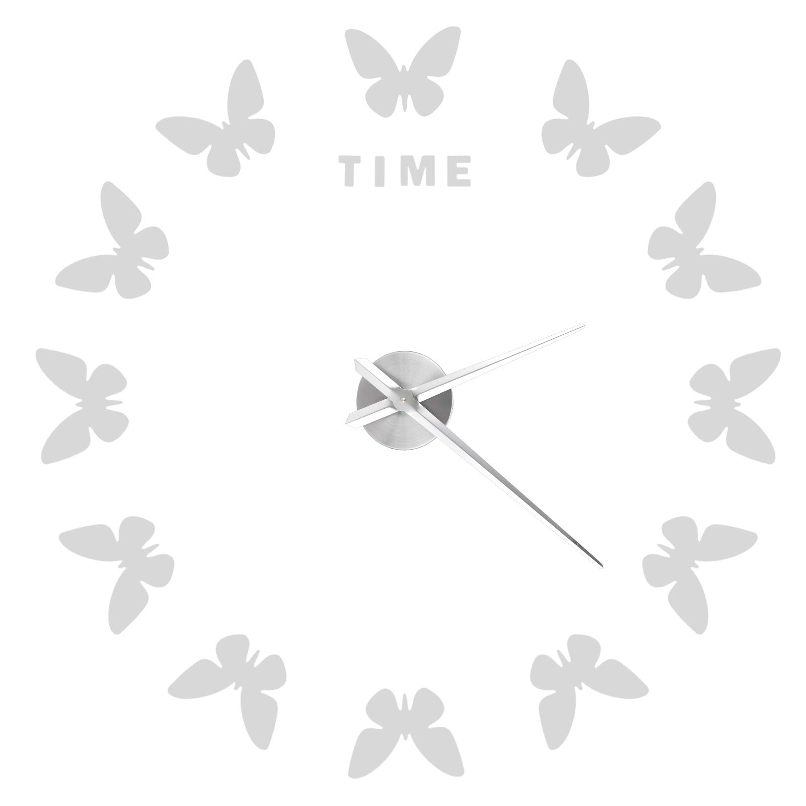 Photo 1 of Frameless Clock, 3D DIY Wall Clock Butterfly Shape Numerals Clock Acrylic Mirror Surface Wall Sticker Decoration Innovation Business (Silver)