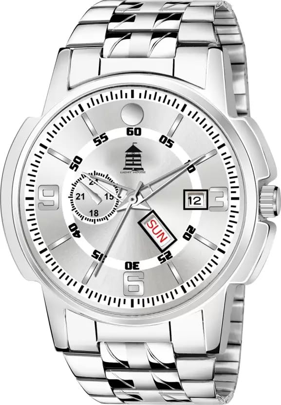 LIGHT HOUSE Round Shape Quartz Analog Mens Watch with Black Dial & Silver Colored Stainless Steel Strap (B0CLLQBDLC) Amazon Price History, Amazon Price Tracker