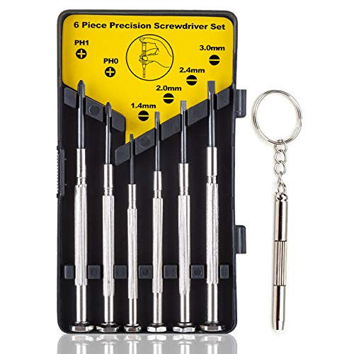 Screwdriver Set, 6 Different Size Flathead and Phillips Mini Screwdrivers Set with 1pcs Premium Small Eyeglasses Screwdriver Kit for Glasses, Electronics, Toys- with Case