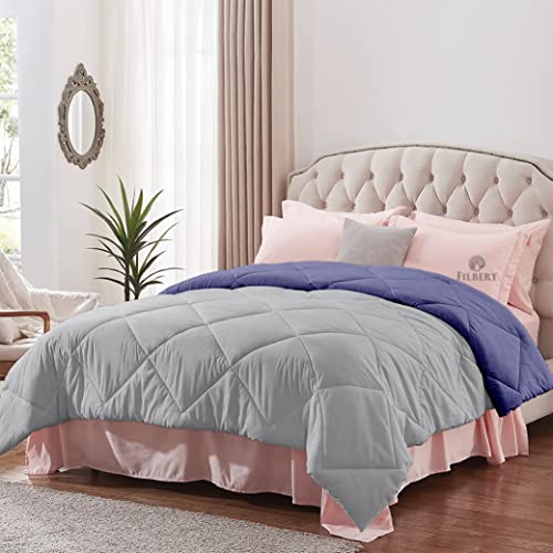 Image of Filbert - Double Bed Comforter for Winter 300 GSM Reversible Microfiber Soft & Cozy Diamond Stitch Quilt (90 inch x 100 inch Inches /228cm x 254cm) - Comforter Double Bed|Silver /Medium Blue
