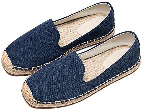 Image of Men's Classic Suede Canvas Round Cap Toe Espadrilles Loafers Pure Color Slip On Comfortable Flats Shoes
