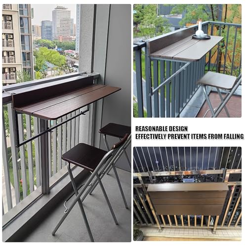 Mesa de bar plegable para balcón, mesa de servicio para exteriores e interiores que ahorra espacio, para barandillas, banco de trabajo colgante para patio y terraza, diseño compacto