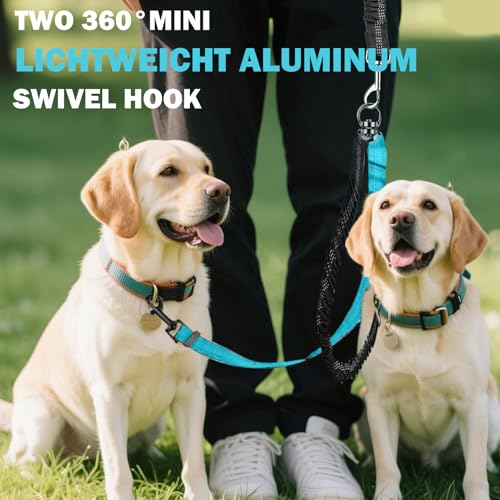 1 Stück Kein Verheddern 360° drehbarer Splitter Doppelleine fur Zwei Hunde,Doppelte Hundeleine,Verstellbare stoßdämpfende Bungee-reflektierende Leine für Hunde klein mittlere und große Lauftraining.