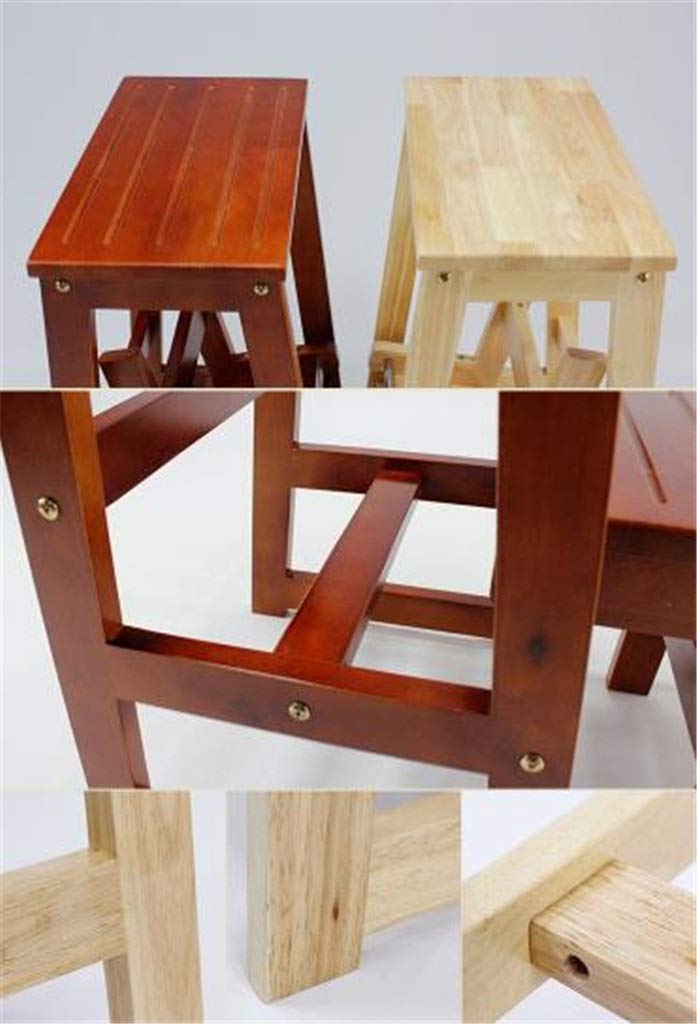 Escalera de madera de dos escalones, taburete de escalera de altura de doble color, estante de almacenamiento de madera maciza, accesorios de metal, escalera para el hogar/marrón/29 x 48 x 70 cm