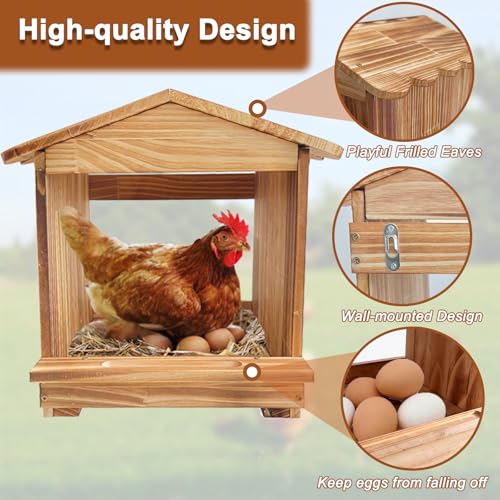 Caja de anidación de pollos de madera con 3 compartimentos para gallinero pequeño 4