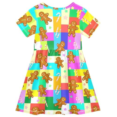 Emelivor Gingerbread Candy Star Girls Summer Dress Toddler Girl Short Sleeve Dress Casual Dresses for Girl,2T2