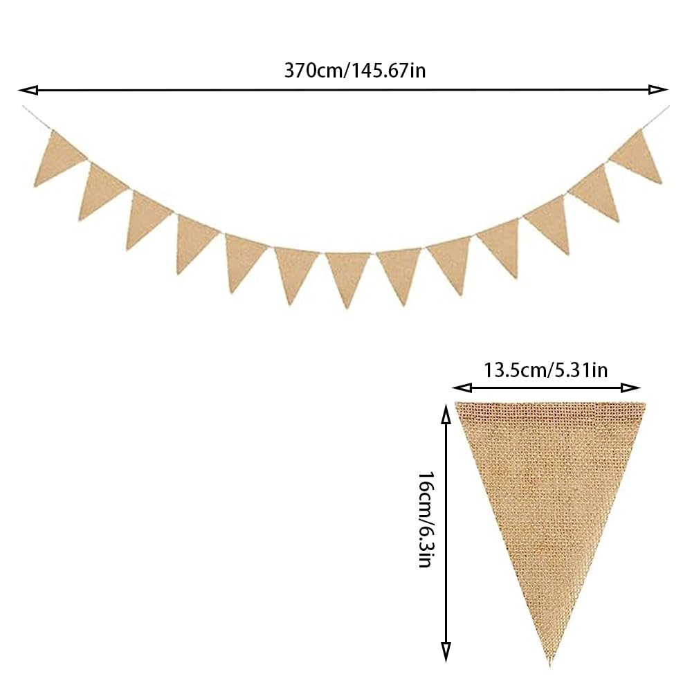 4 Pcs Guirlande Fanions Tissus Jute Vintage 3,8m - Bannière Triangle Pour Mariage, Baptême Et Fêtes