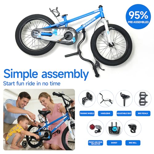 Image of WinHope 12-18 Inch Kids Bike with Light up Training Wheels for Boys Girls | Dual Brake Bicycle with Basket Adjustable Seat Water Bottle for Summer Riding Birthday Gift for Toddler 2-9 Years