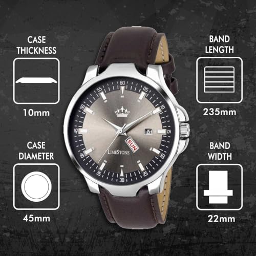 Image of LIMESTONE Men's Analog Quartz Watch with Day & Date Display, Leather /Silicone Strap - Casual & Formal Wrist Watch for Men