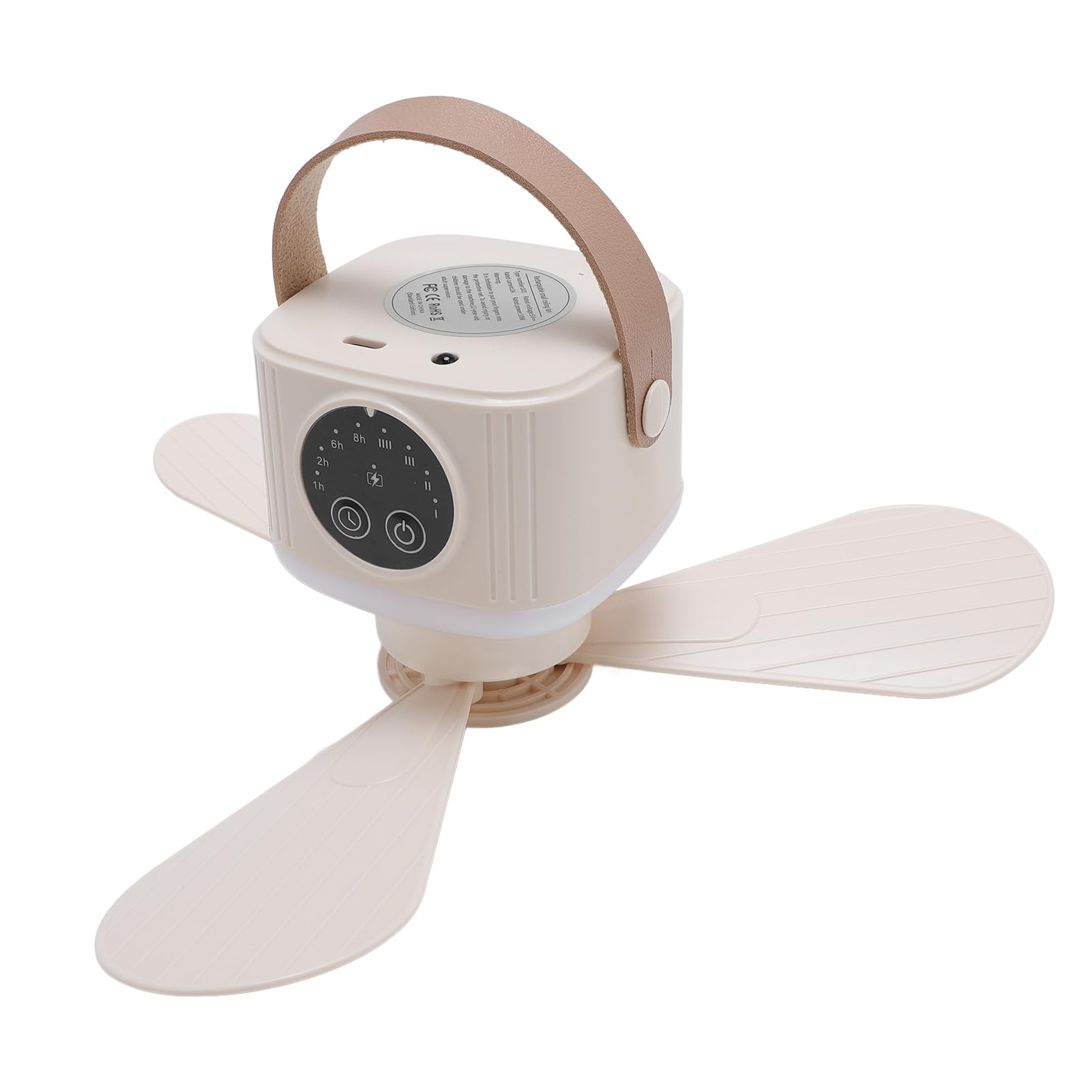 Asixxsix Camping -Lüfter mit LED -Laterne, 3600 -mAh -Batterie USB -wiederaufladbarer Deckenventilator in Aromatherapie Box Tragbarer Hängeventilator für Zelt, Camping, Outdoor (Creme)