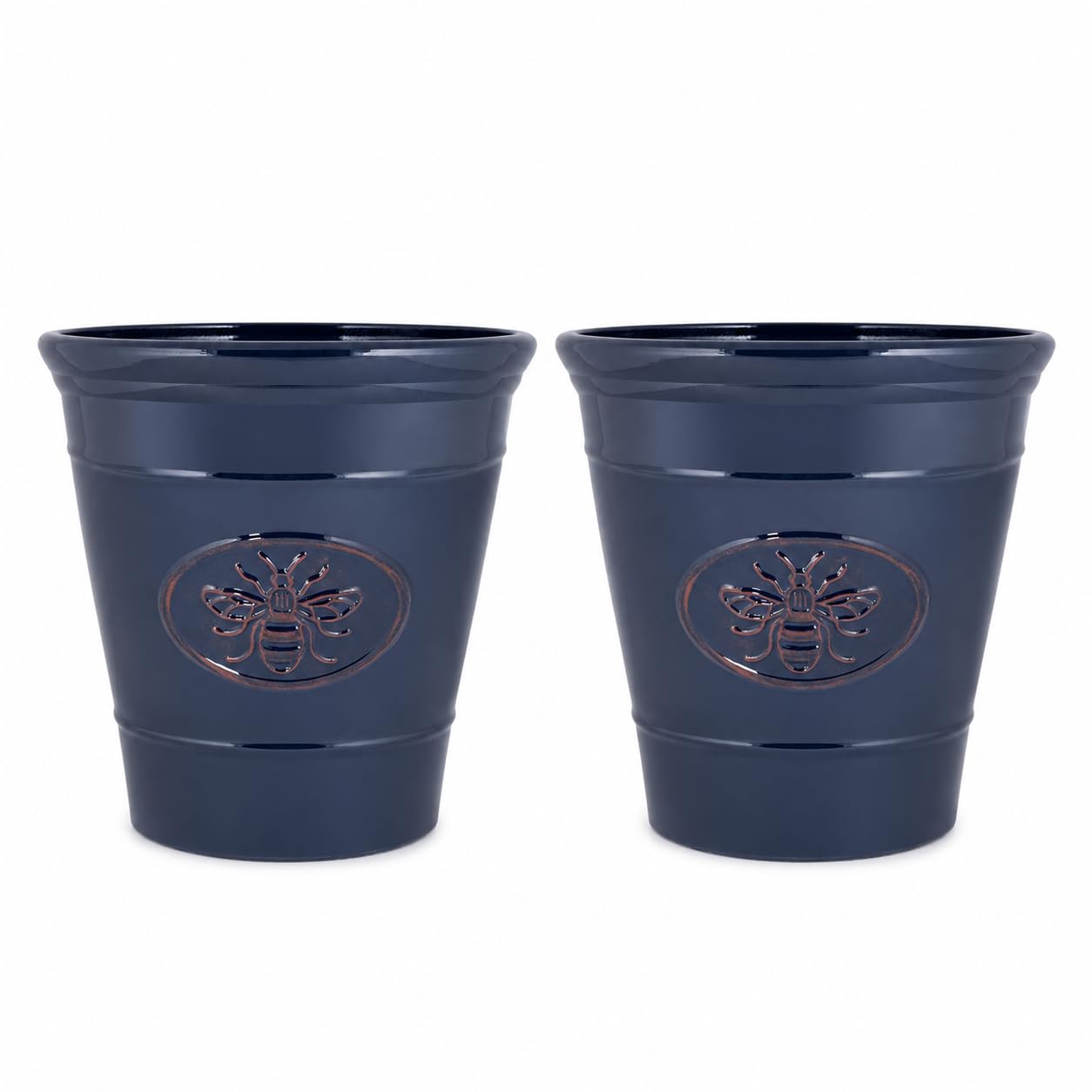 Muddy Hands PACK OF 2 Decorative Bee Garden Planter – Gloss Finish Outdoor Plastic Plant Pot for Flowers, Herbs, Shrubs & Small Trees, Frost Proof, Weather Resistant with Drainage Hole, Blue, 6 Litre