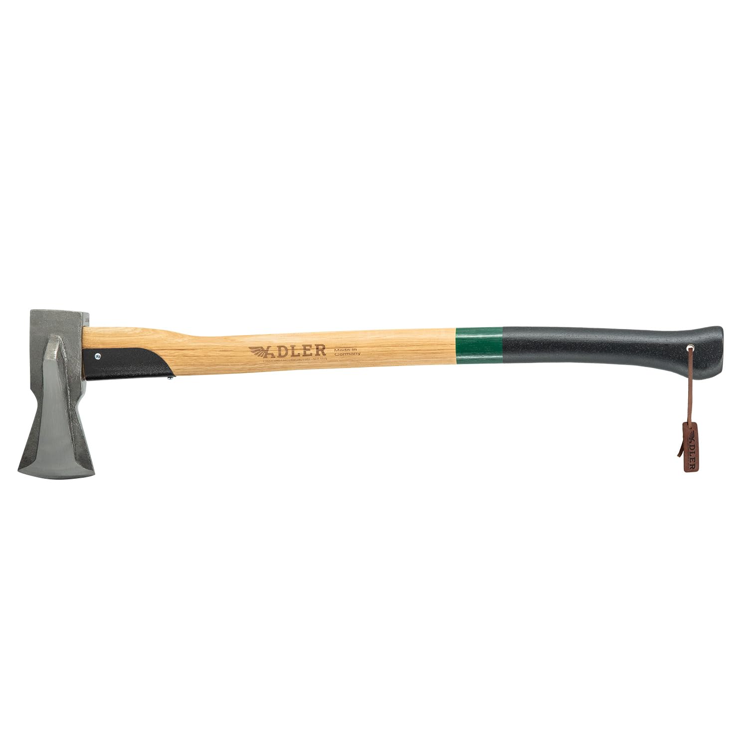 ADLER Spaltaxt 2000g 80 cm C60 Hickorystiel Brennholz Kaminholz Grün | Geschmiedeter Spaltkopf mit zwei Flügeln und dreifacher Sicherheitsverkeilung Made in Germany