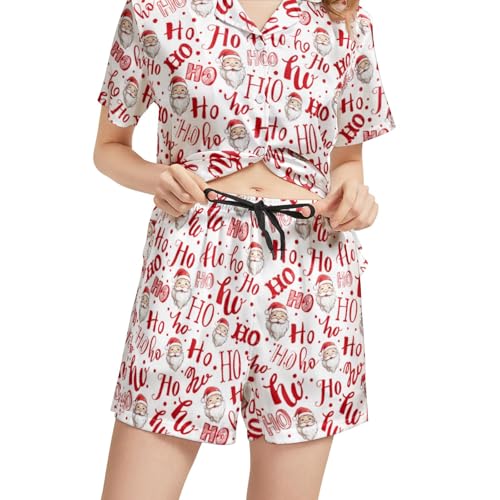 Image of Silk Satin Pajama Set for Women Summer Lounge Pjs Sets 2 Piece Suit Ladies Button Down Tops And Shorts Sleepwear