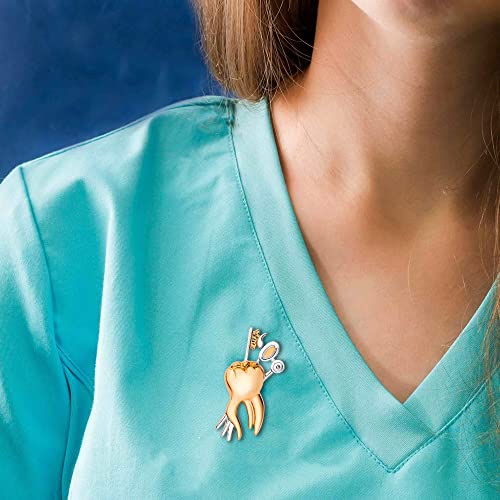 Image of Plikin 2pcs Dental Teeth Pins Brooch Medical Dentist Lapel Backpack Toothbrush Oral Care 14K Gold Plated Silver Pins Badge for Doctors Nurses