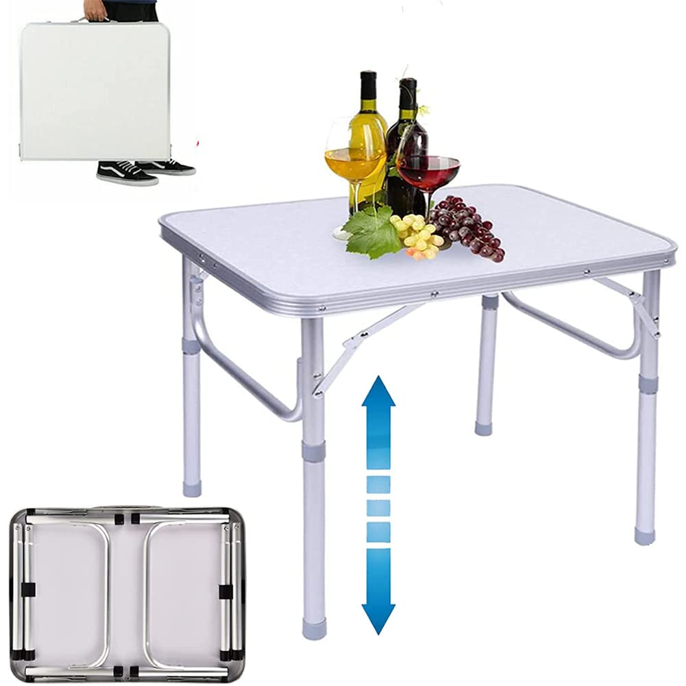 VickyHome Portable Folding Halloween Decorations Table, Lightweight Aluminum Outdoor Party Picnic Garden Patio Camping Table, 2 Gear Adjustable, Convenient Carry Handle, 60x45x56/26cm, White