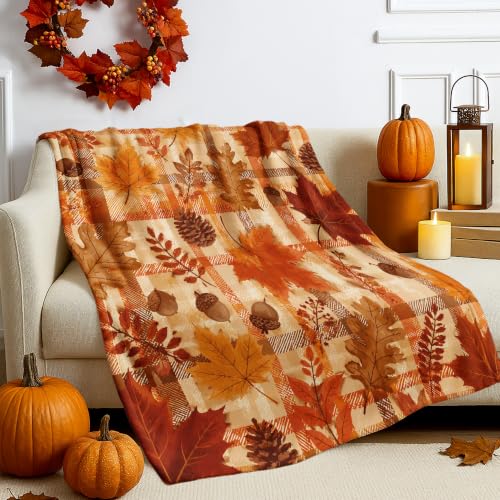 Couverture en fourrure pelucheuse et raffinée aux détails d'automne pour lit