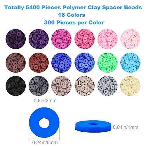 EuTengHao 5755Pcs Flat Round Polymer Clay Spacer Beads,Ceramic Beads,African Disc Beads for Jewelry Making Bracelets Necklace Earring DIY Craft Kit with Pendant and Jump Rings (18 Colors - Image 3