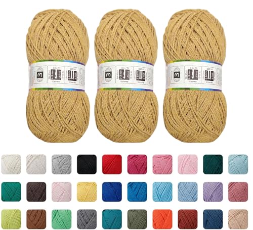 Image of Cotton Yarn，10.5oz，526yard，3 Pack ，Soft Yarn for Crocheting and Knitting (16 Khaki)
