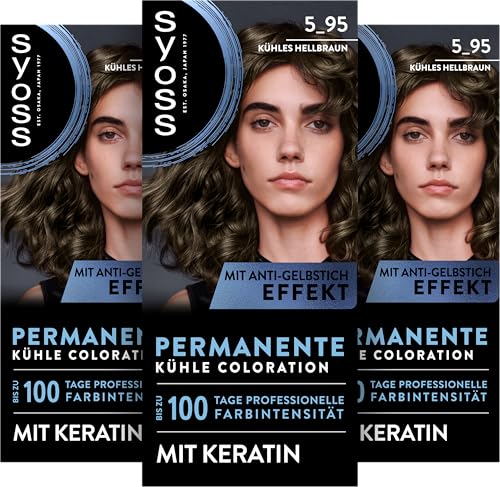 SYOSS Coloration 5_95 Kühles Hellbraun (115 ml) permanente Coloration mit Keratin verleiht einen kühlen Farbton für bis zu 100 Tage professionelle Farbintensität mit Anti-Gelbstich-Effekt