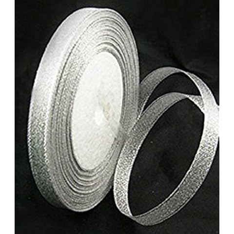1 x 25 Yard Roll of 10mm Silver Metallic Organza Ribbon Christmas Wrap Presents - Crafts - Jewellery Making - Fashion Charms Decoration Cover