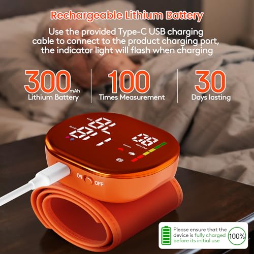 Image of Double love Wrist Blood Pressure Monitor for Home Use - Orange | Upgraded Large LED Screen, Dual User 240 Memories with Carrying Case, Voice Broadcast, Adjustable bp Cuff (5.3-7.6 inches)