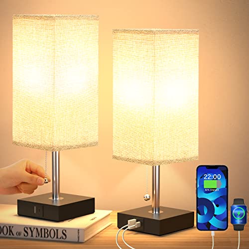 Aooshine Bedside Lamps For Bedrooms Set Of 2 - Table Lamps For Nightstand With Usb Ports, Small Night Stand Light Lamp With Grey Fabric Shade For End Table Living Room Home Office (2 Pack) #TOP7
