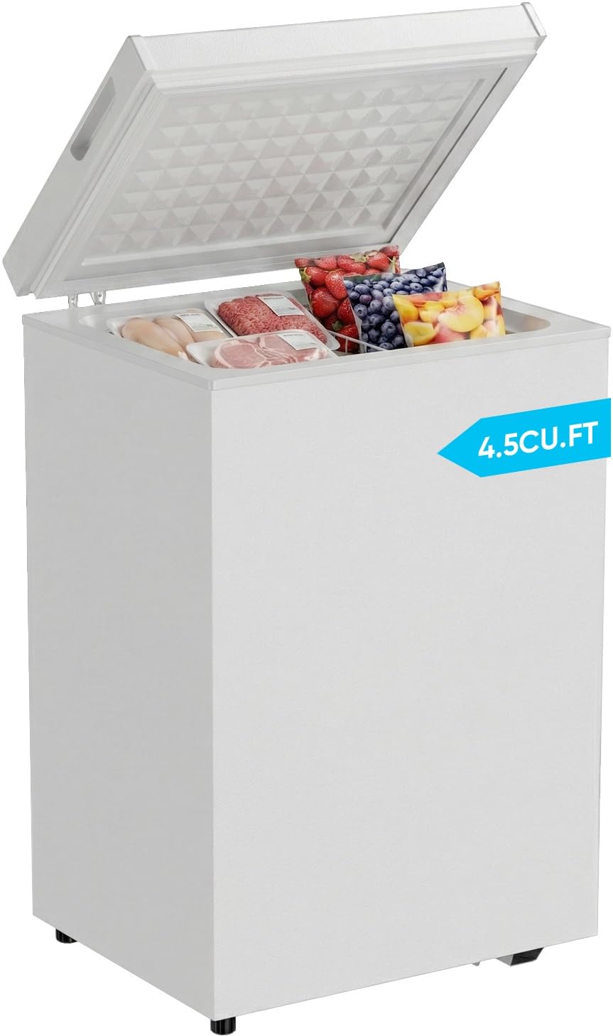 TABU 7.0 Cubic Feet Chest Freezer, Energy Saving Chest Deep Freezer with 7 Level Adjustable Thermostat, Top Opening Compact Freezer with Removable Storage Basket (White) | Fridge.com