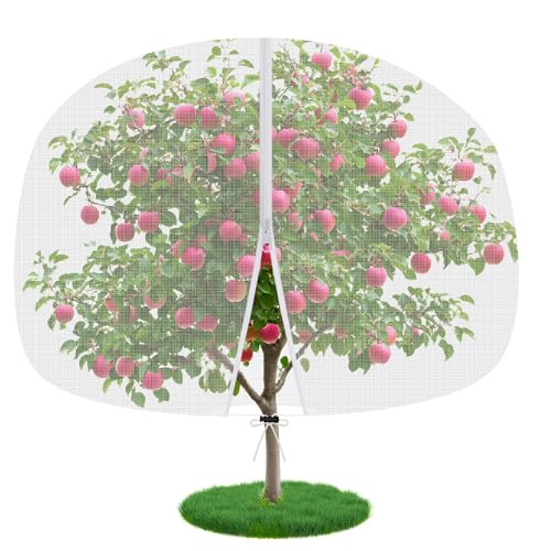CAKKVDE 1 Pack Fruit Tree Netting Bird Protection with Drawstring and Zipper Fine Mesh Cherry Tree Netting Cover Reusable Orchard Insect Barrier (180x220cm)