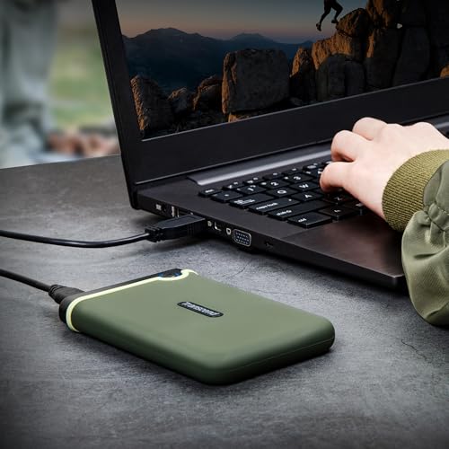 Image of Transcend StoreJet 1TB Portable Hard Disk Drive with Password Protection, Compatible with Windows and Mac, External HDD-Military Green (TS1TSJ25M3G)
