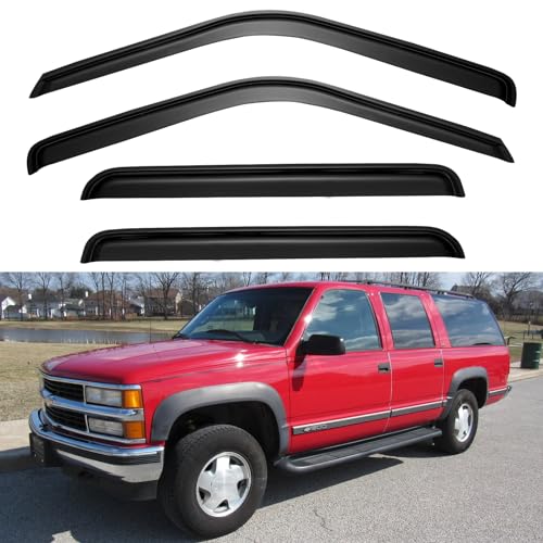 Image of Window Visors Rain Guards for 1995-2000 Chevy Tahoe /GMC Yukon, Out-Channel Window Vent Wind Deflectors Visors Shades for 92-00 C /K1500 /2500 /3500 Suburban, 99-00 Cadillac Escalade /Yukon Denali Crew Cab