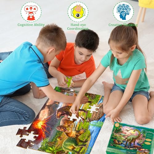 Image of Puzzles for Kids Ages 4-6 - 2 x 60 Pieces Puzzles for Kids Ages 3-5 6-8 - World of Huge Dinosaurs - Learning Educational Toys for Boy and Girl (2 Packs)