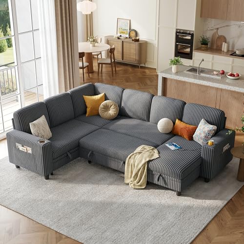 LINSY HOME Sectional Sleeper Sofa Pull Out Couches for Living Room (Grey,...